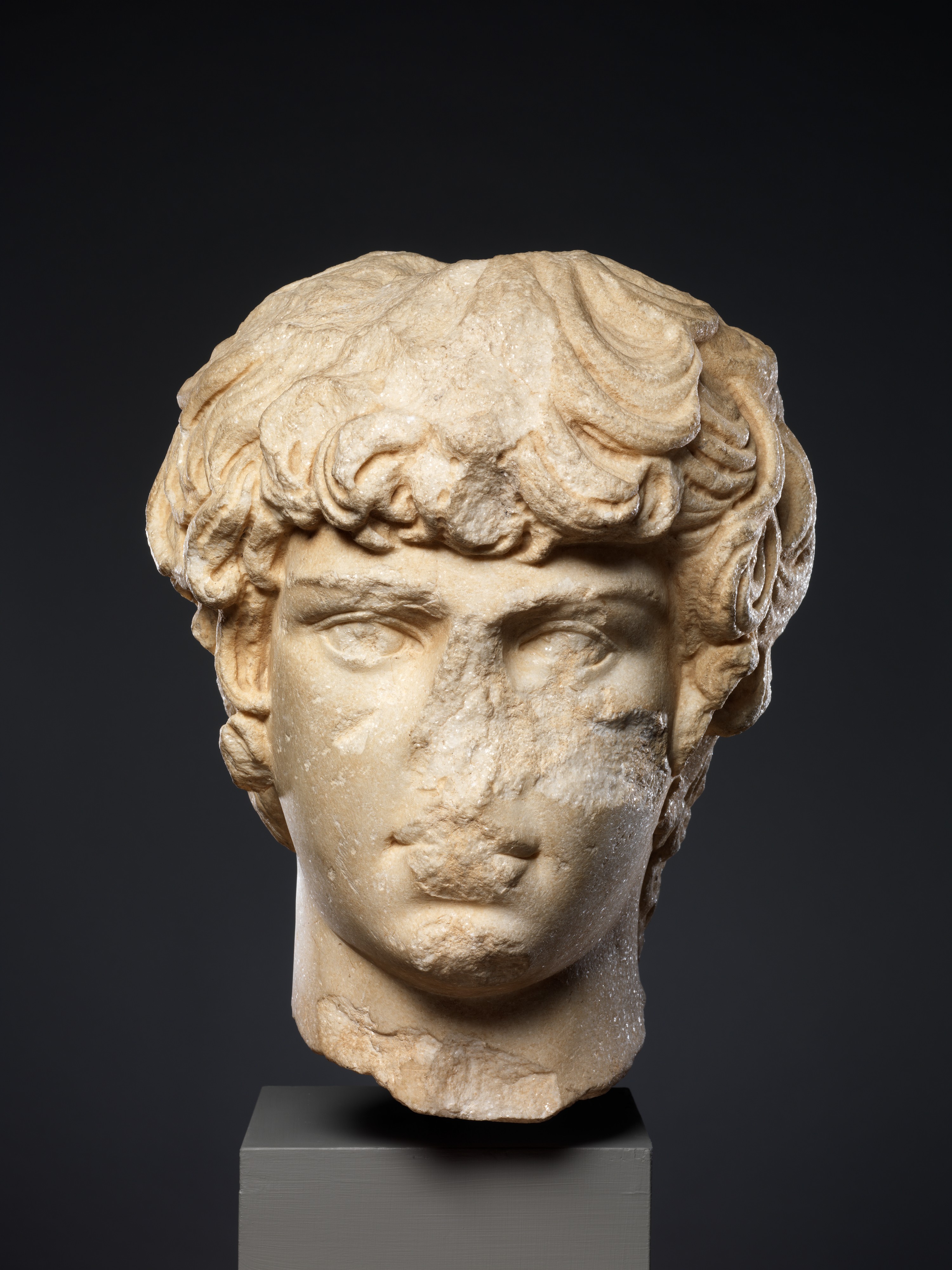 Met source: Marble portrait head of Antinoos, accession 2010.453. Public domain.